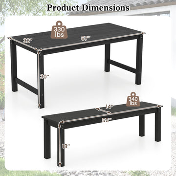 Costway 3-Pc Outdoor Dining Table Set w/ 2 Benches 29270445 New