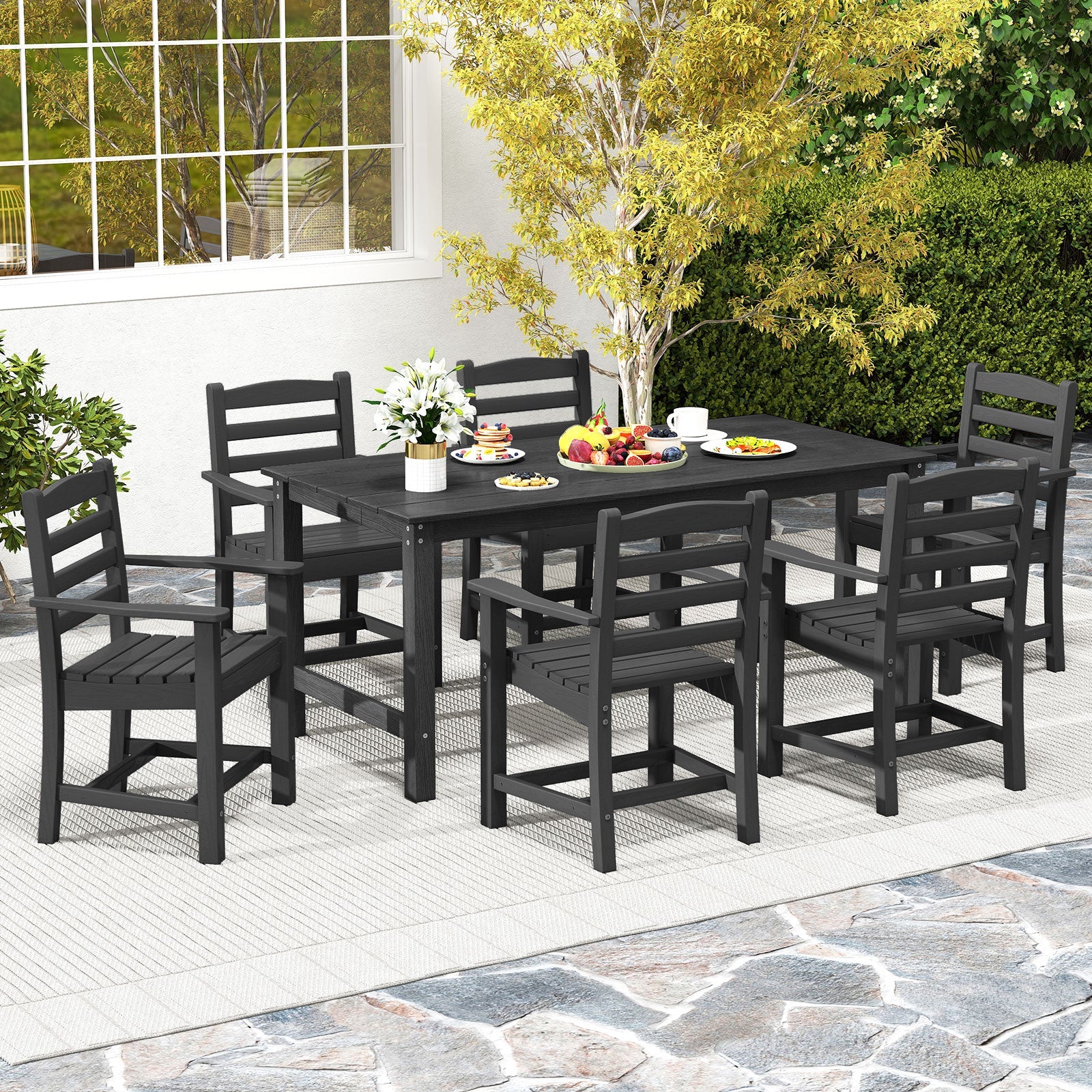 Costway 3-Pc Outdoor Dining Table Set w/ 2 Benches 29270445 New