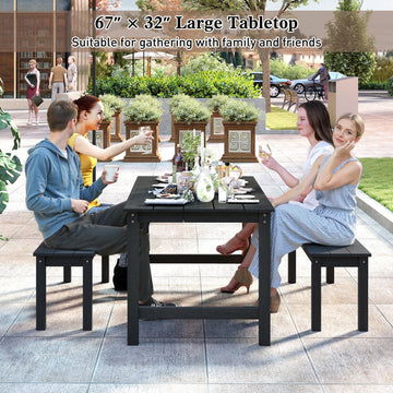 Costway 3-Pc Outdoor Dining Table Set w/ 2 Benches 29270445 New