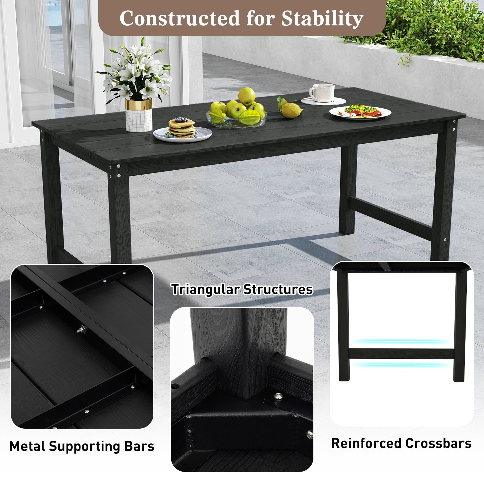 Costway 3-Pc Outdoor Dining Table Set w/ 2 Benches 29270445 New