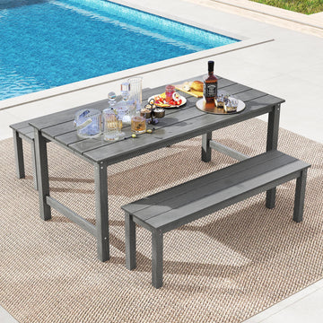 Costway 3-Pc Outdoor Dining Table Set w/ 2 Benches 29270445 New