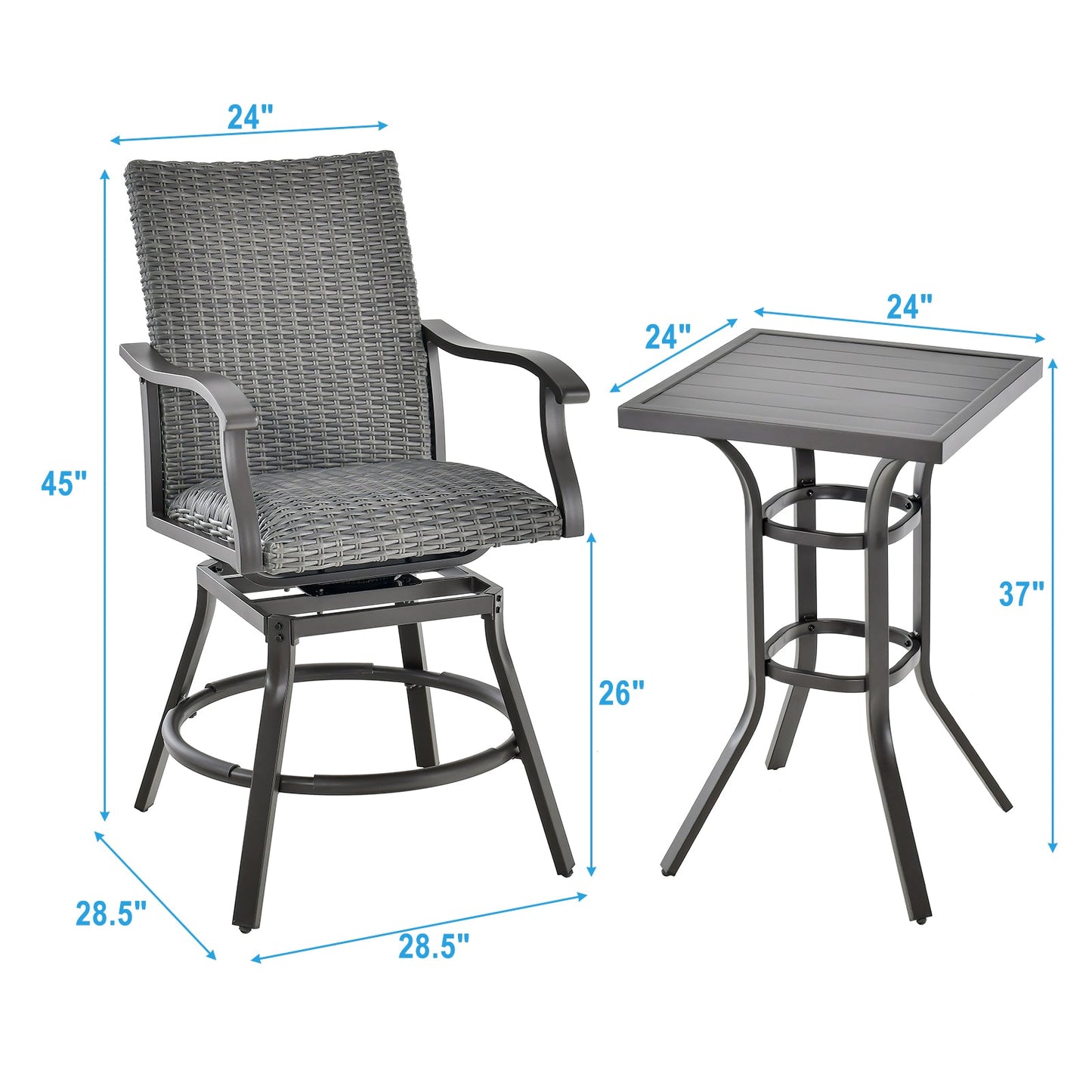 Costway 3-Piece Swivel Outdoor Patio Bar Set 4D Air Fiber Cushion 98375462 New