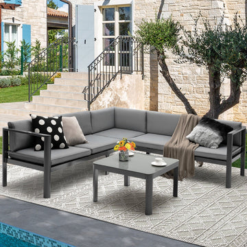 Costway 3-Pc Aluminum Patio Furniture Set Adjustable Backrest Sofa 81472639 New