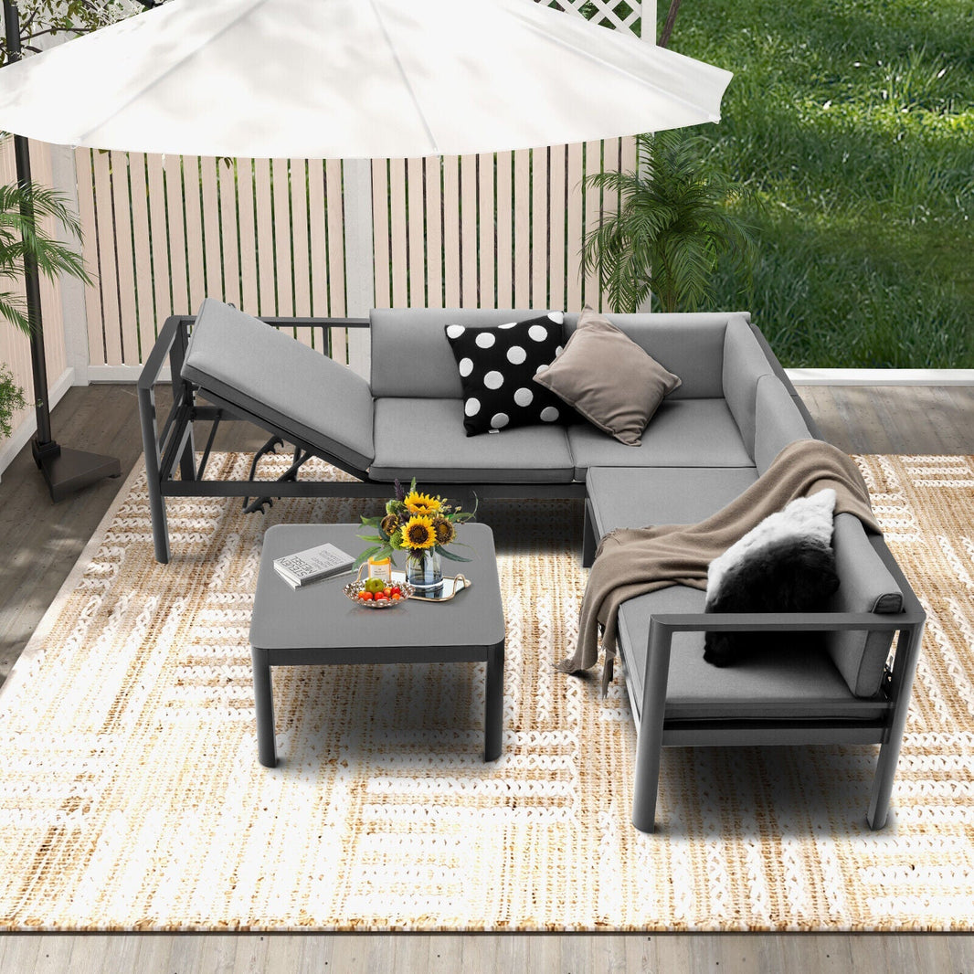 Costway 3-Pc Aluminum Patio Furniture Set Adjustable Backrest Sofa 81472639 New