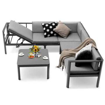 Costway 3-Pc Aluminum Patio Furniture Set Adjustable Backrest Sofa 81472639 New