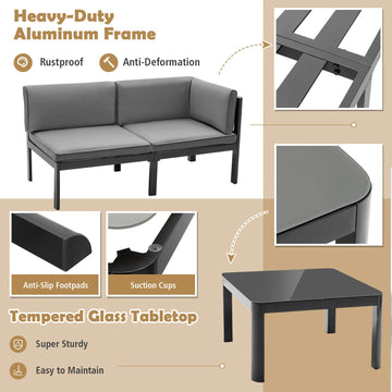 Costway 3-Pc Aluminum Patio Furniture Set Adjustable Backrest Sofa 81472639 New