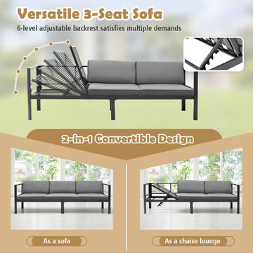 Costway 3-Pc Aluminum Patio Furniture Set Adjustable Backrest Sofa 81472639 New