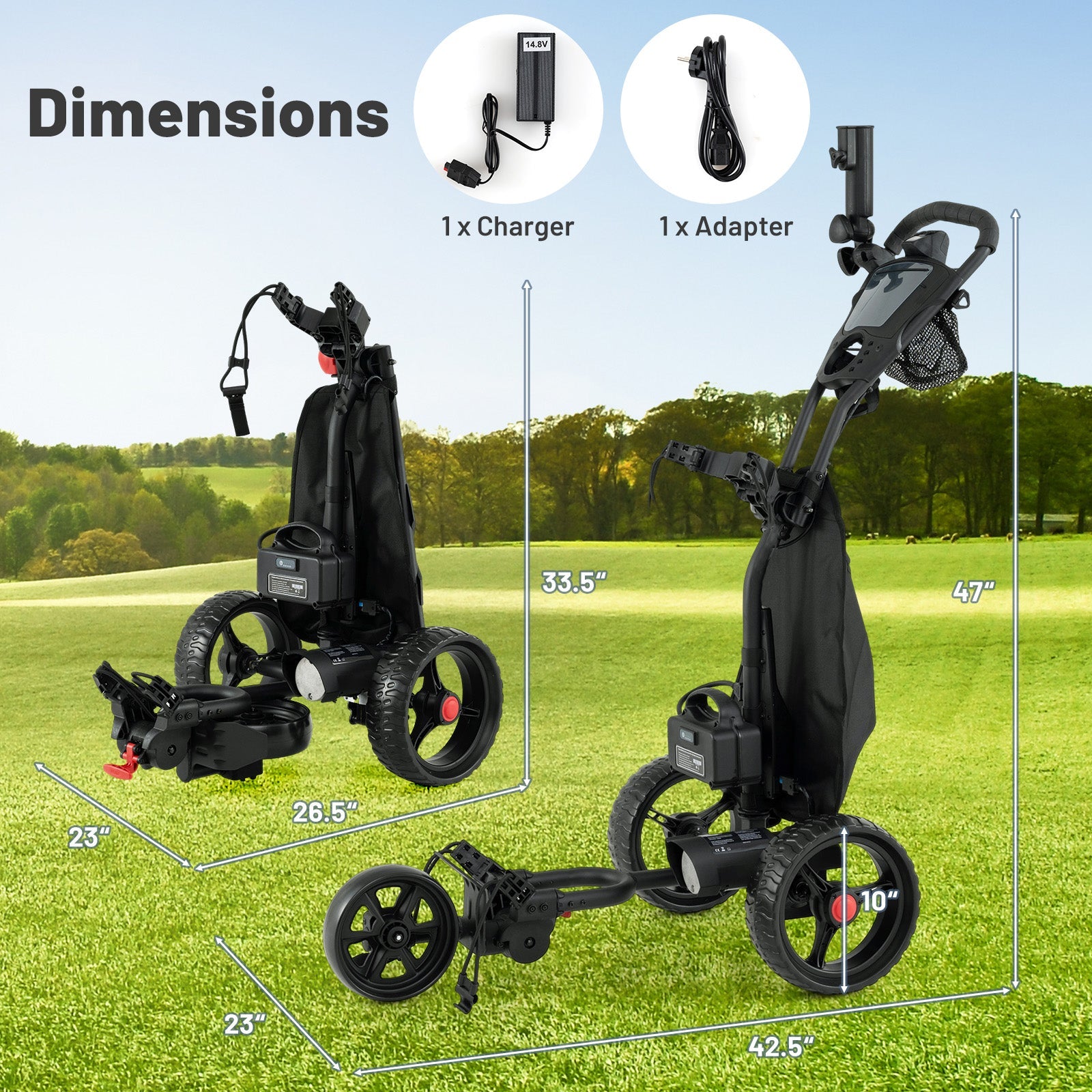Costway Electric 3-Wheel Golf Bag Cart Adjustable Handle 9-Speed 13634785 New