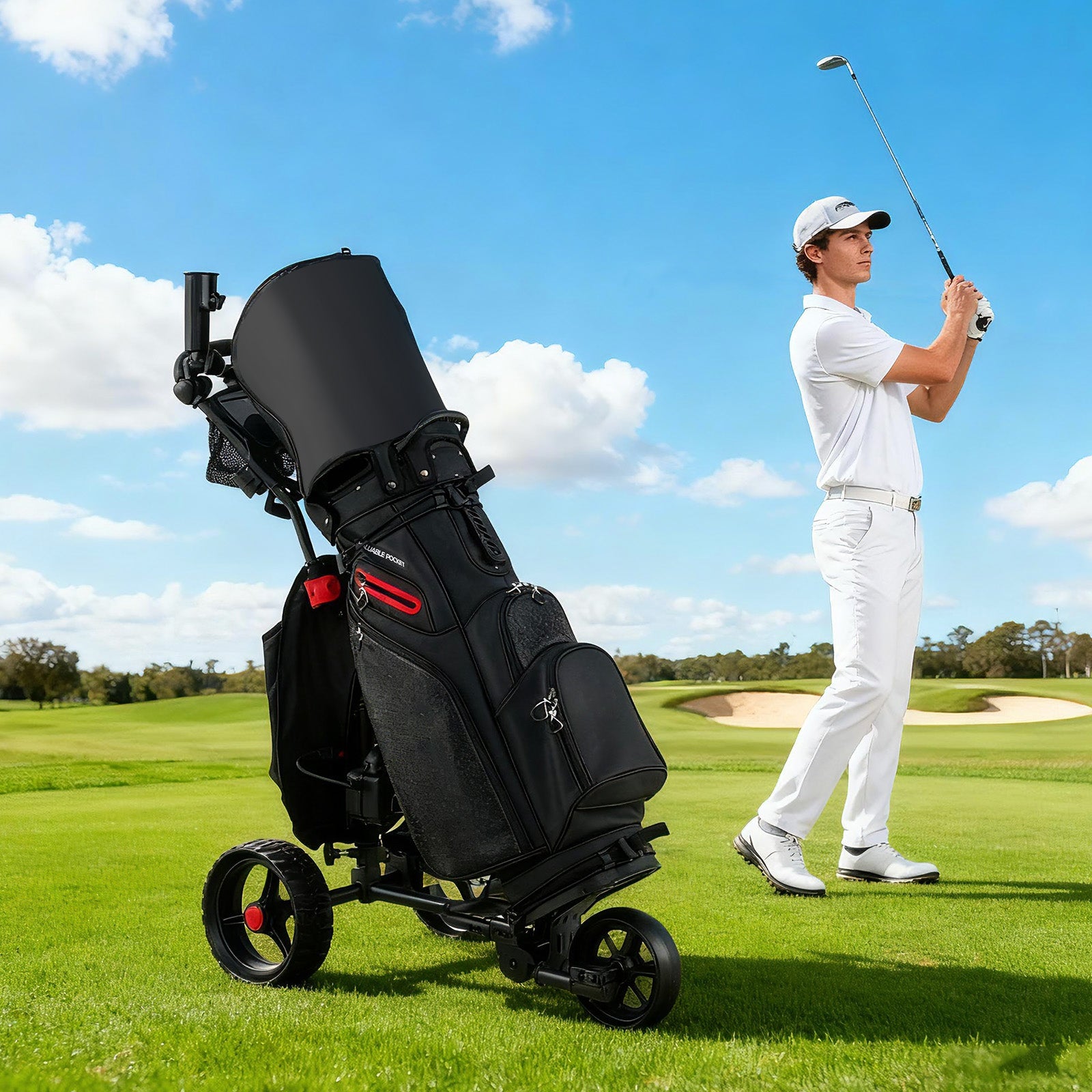 Costway Electric 3-Wheel Golf Bag Cart Adjustable Handle 9-Speed 13634785 New