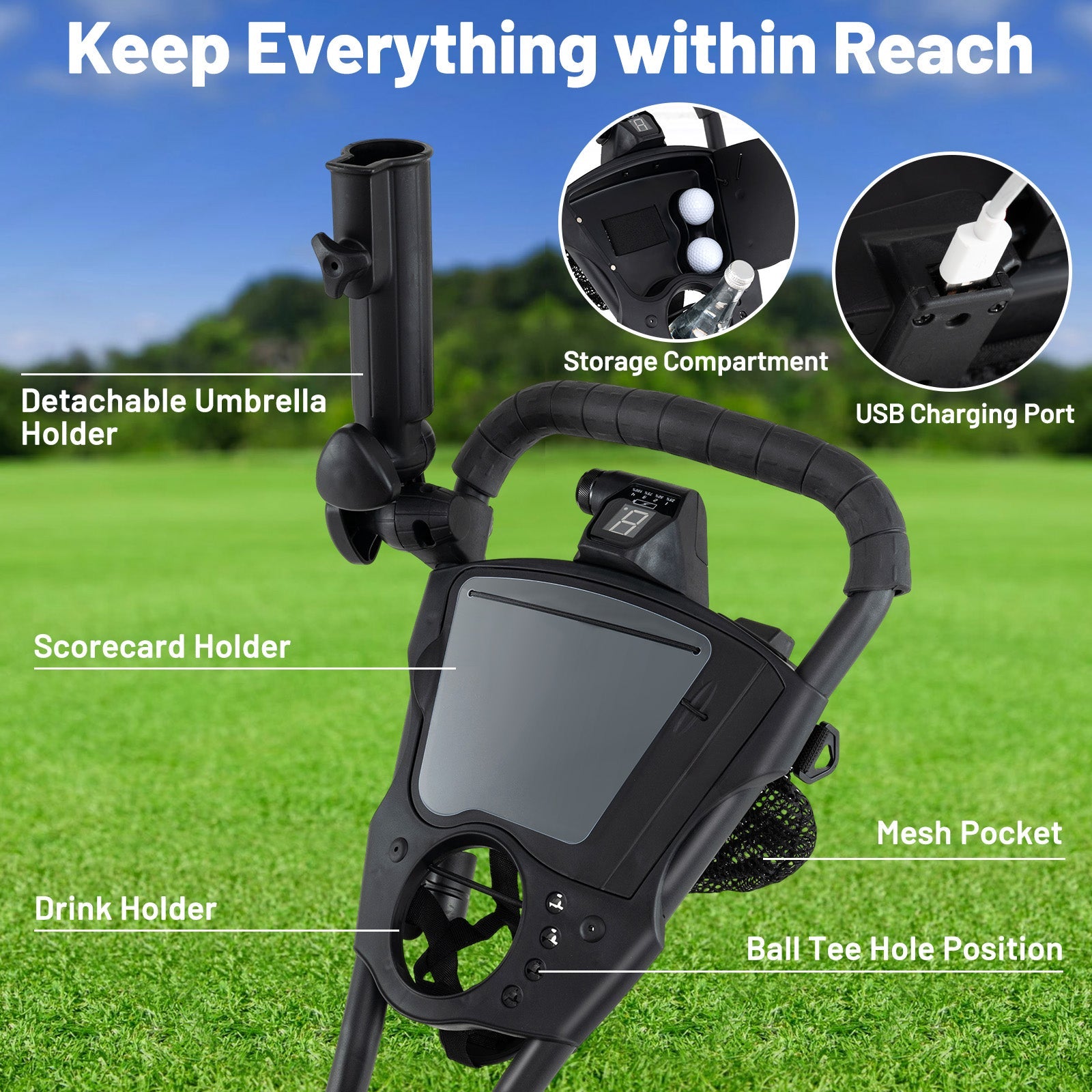 Costway Electric 3-Wheel Golf Bag Cart Adjustable Handle 9-Speed 13634785 New