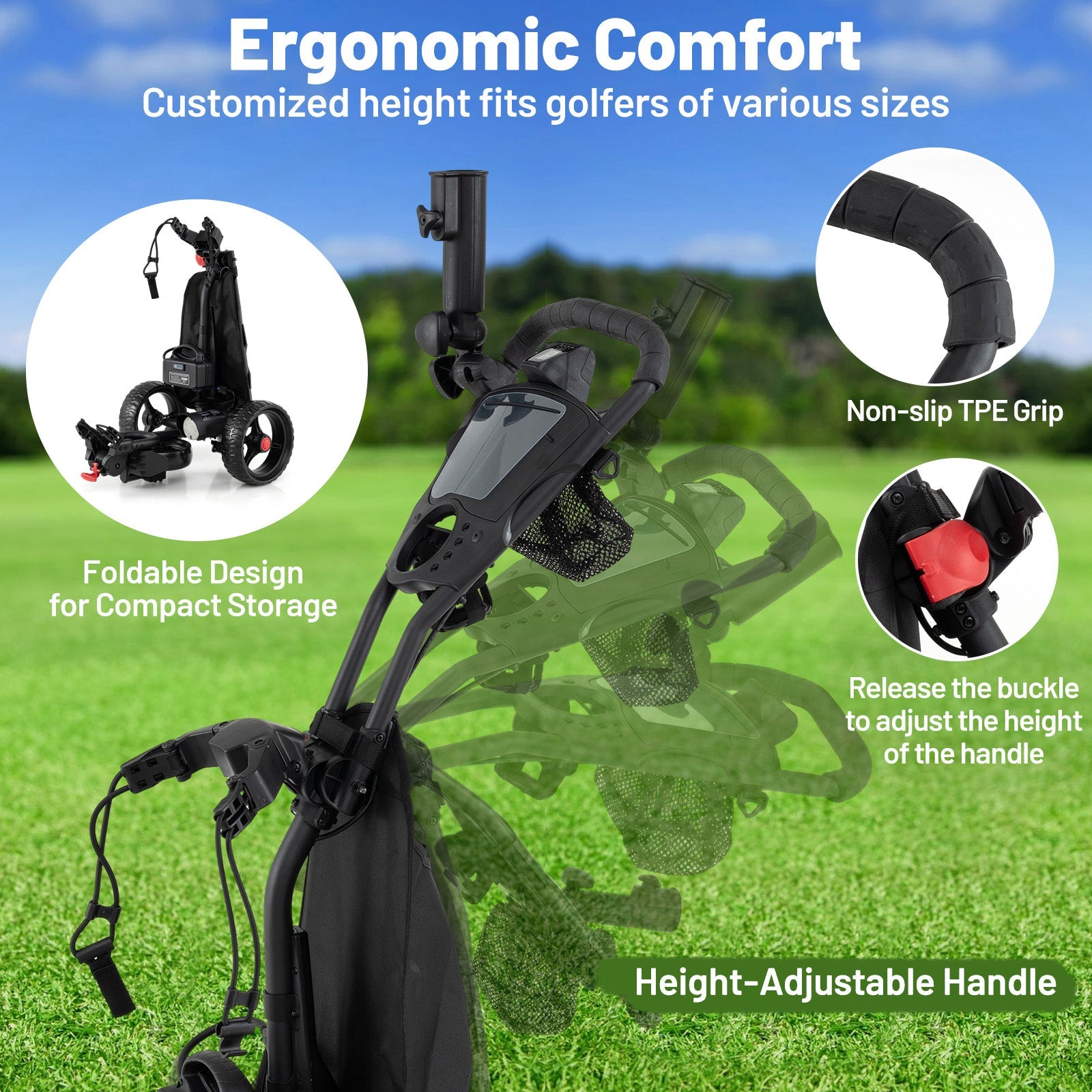 Costway Electric 3-Wheel Golf Bag Cart Adjustable Handle 9-Speed 13634785 New