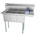 45 in. Three Compartment Stainless Steel Commercial Sink with Drainboard, Bowl Size 10"x 14"x 10"