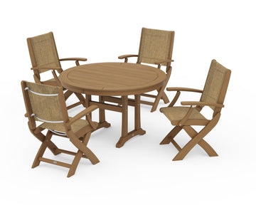 Coastal Folding Chair 5-Piece Round Dining Set with Trestle Legs