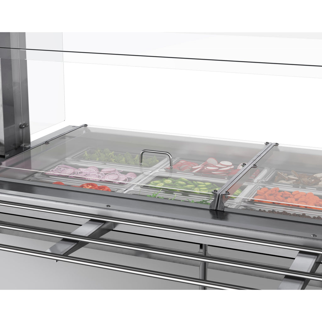 60 in. Commercial Refrigerated Prep Station with Sneeze Guard and Buffet Slide, 12-Pan (Not Included) Capacity with Covers and Two Adjustable Shelves in Stainless-Steel, ETL Listed