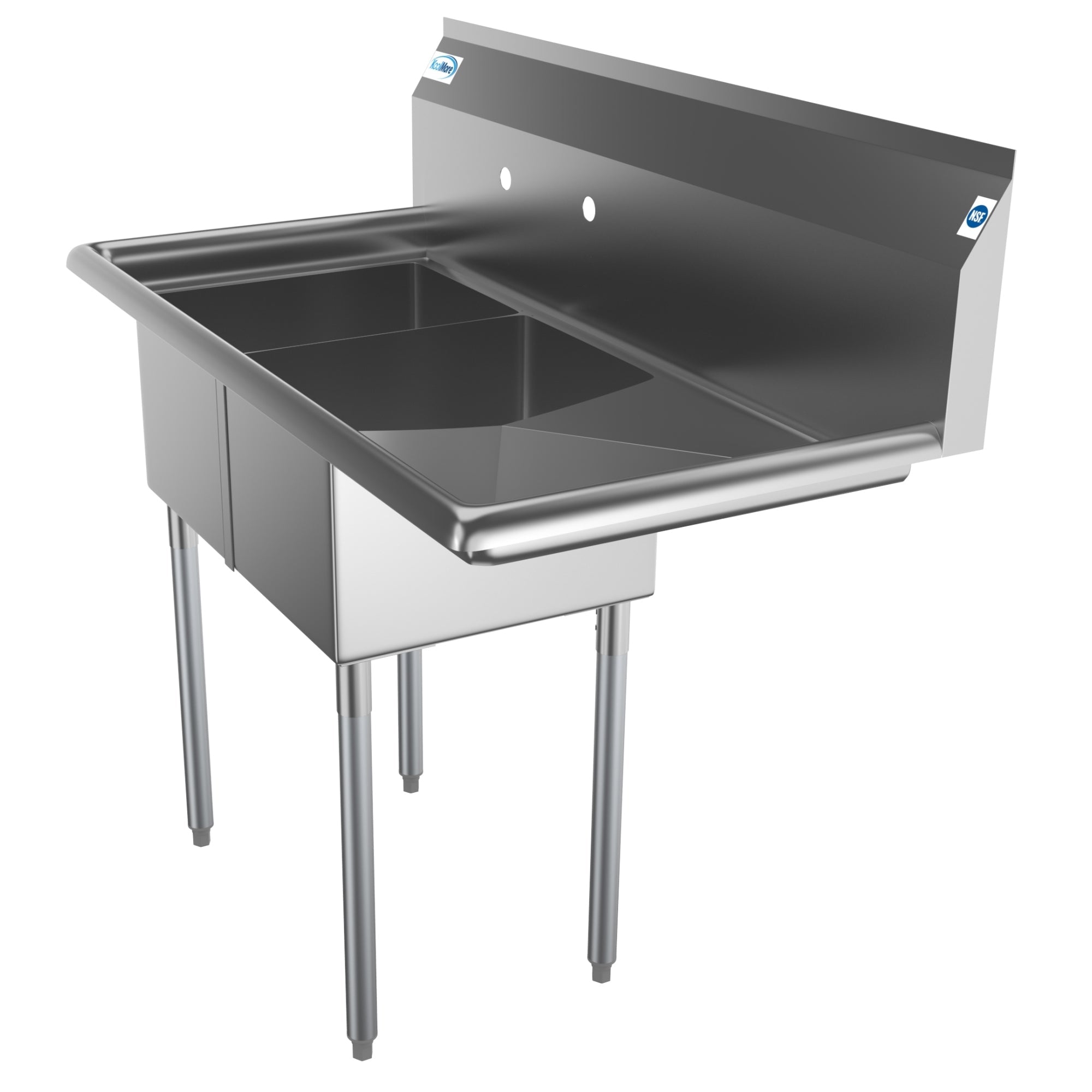 43 in. Two Compartment Stainless Steel Commercial Sink with Drainboard, Bowl Size 12"x 16"x 10"
