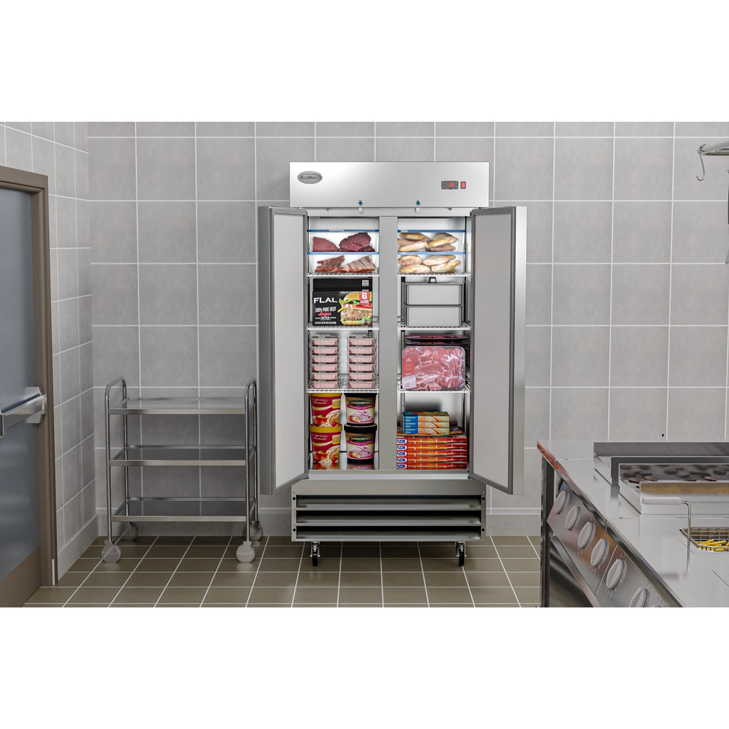 39 in. Commercial Stainless Steel 2-Door Reach-In Freezer, 30 cu. ft.