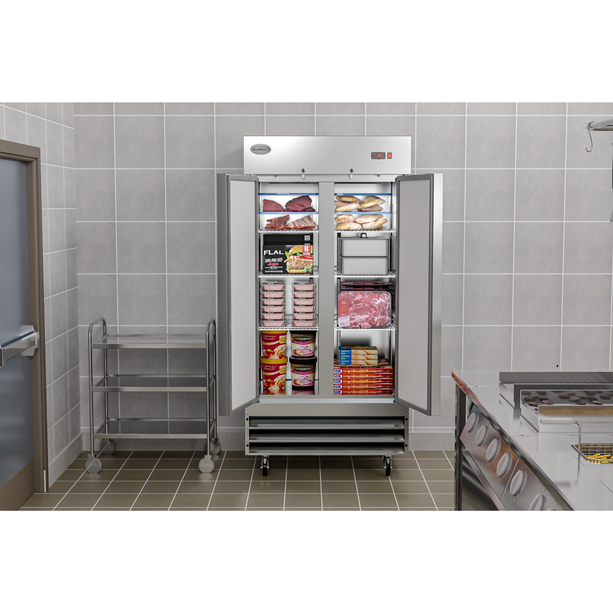 39 in. Commercial Stainless Steel 2-Door Reach-In Freezer, 30 cu. ft.