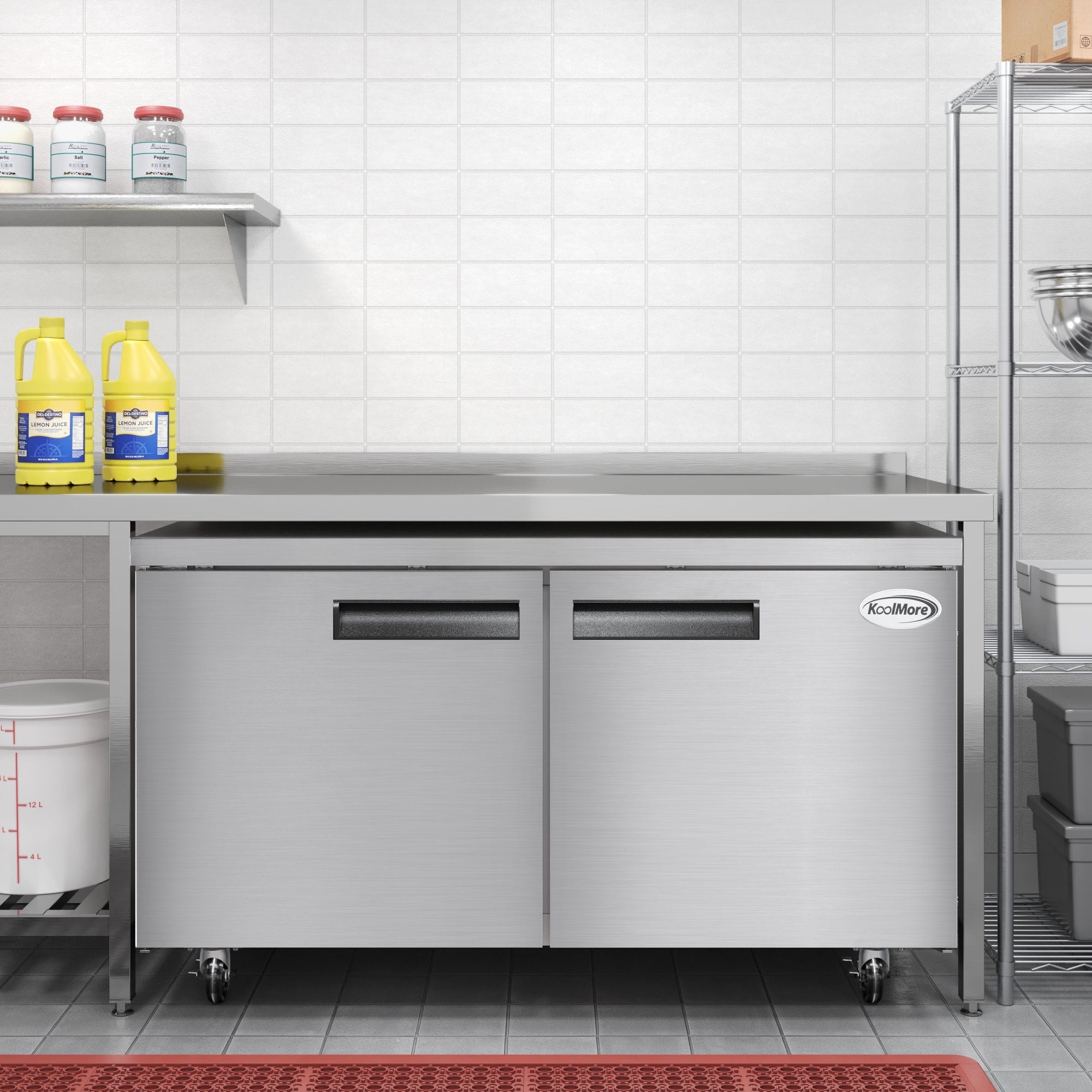 60 in. Two-Door Commercial Undercounter Freezer in Stainless Steel with Casters, ETL Listed