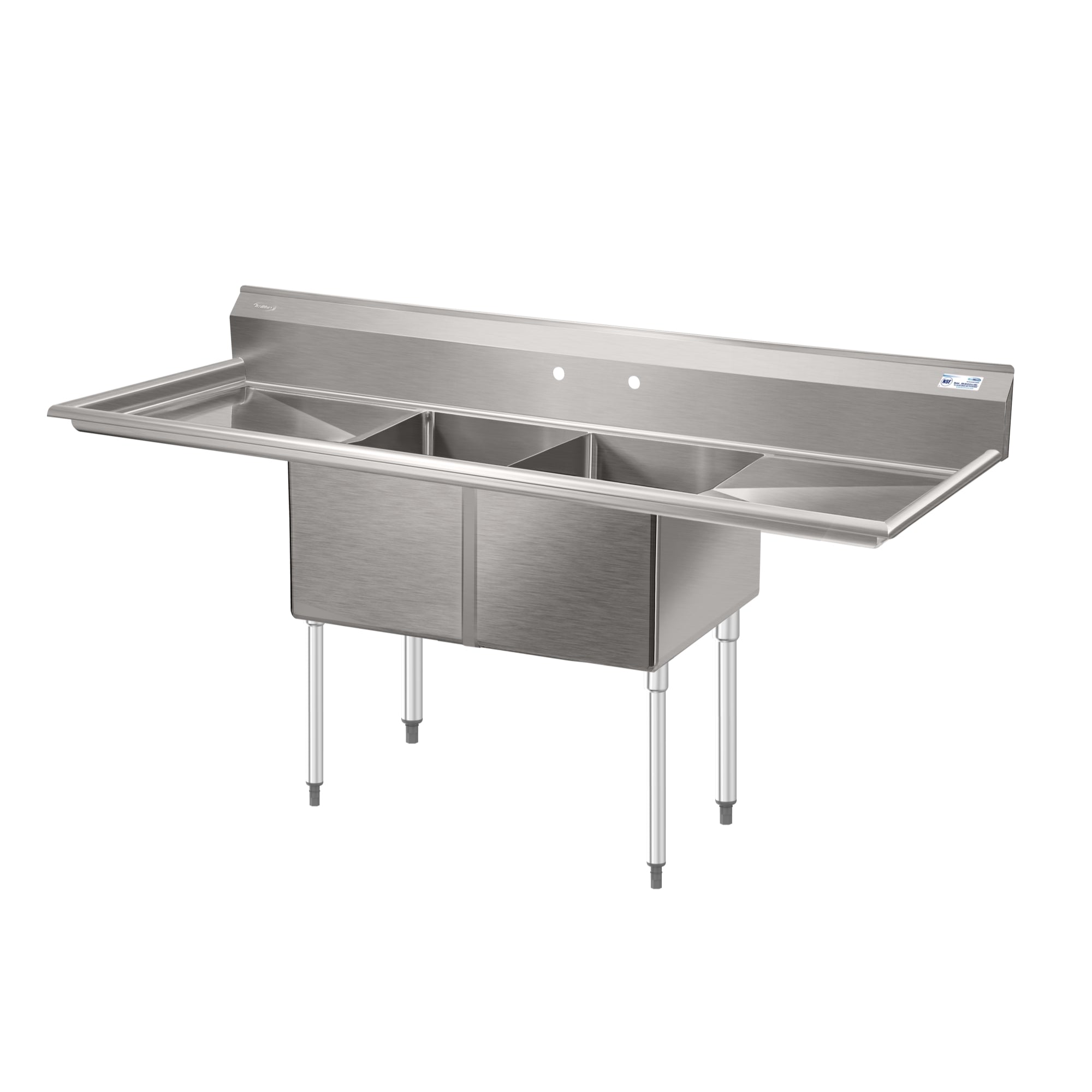 72 in. 16-Gauge Commercial Sink with Backsplash and Dual 18 in. Drainboards, Bowl Dimensions 18"x18"x14" in Stainless-Steel