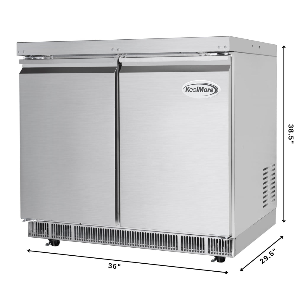 36 in. Commercial Refrigerated Prep Station Cold Table, Stainless-Steel Refrigerator with 6-Pan (Not Included) with Cover Capacity and Two Adjustable Shelves