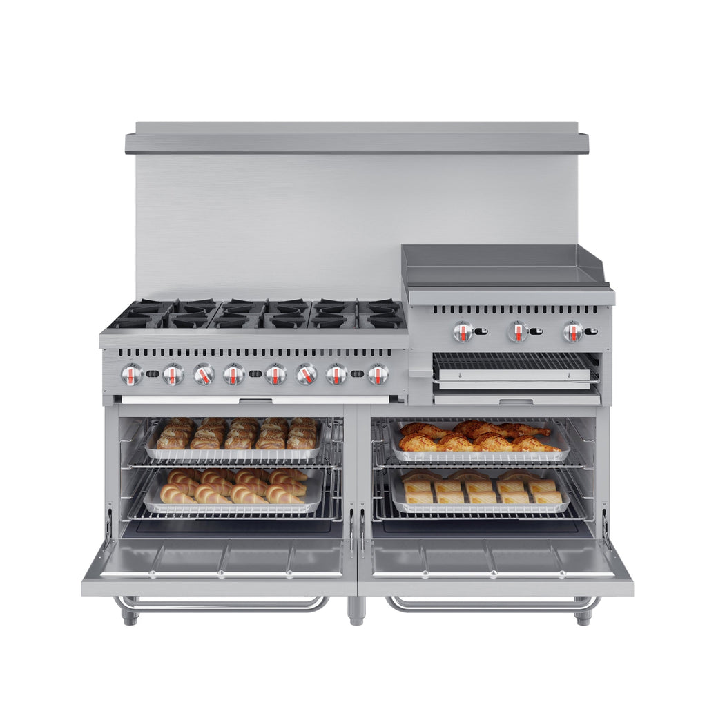 60 in. Commercial LP Range with 24 in. Griddle and Broiler in Stainless-Steel