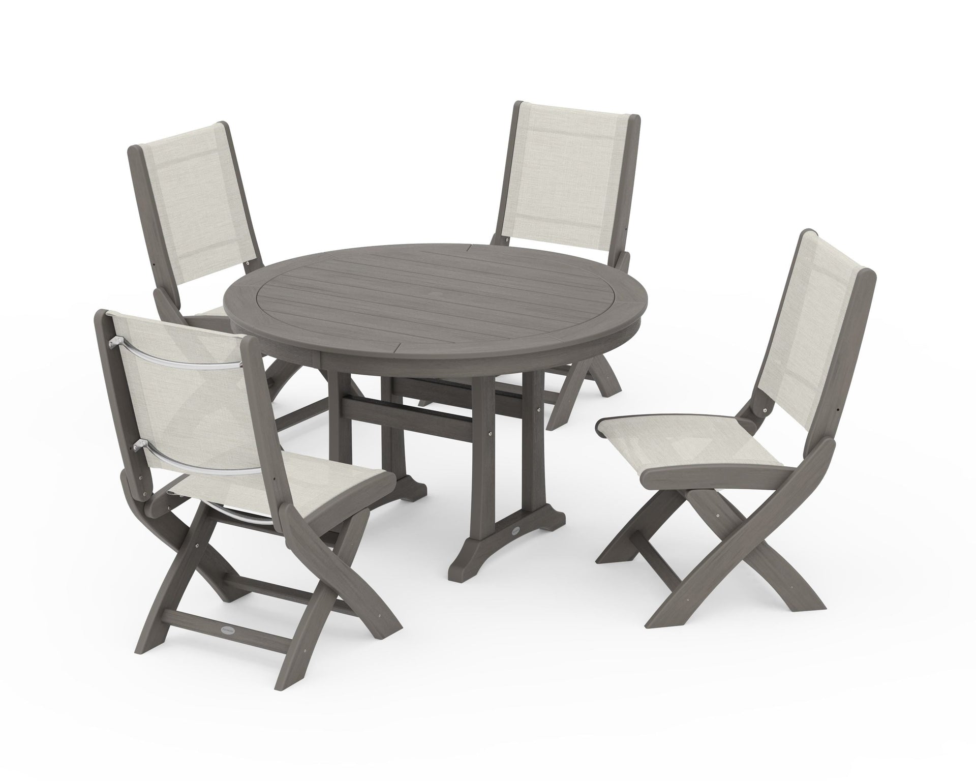 Coastal Folding Side Chair 5-Piece Round Dining Set With Trestle Legs