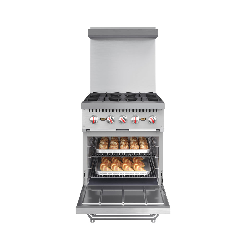 24 in. 4 Burner Commercial Natural Gas Range with Oven in Stainless-Steel