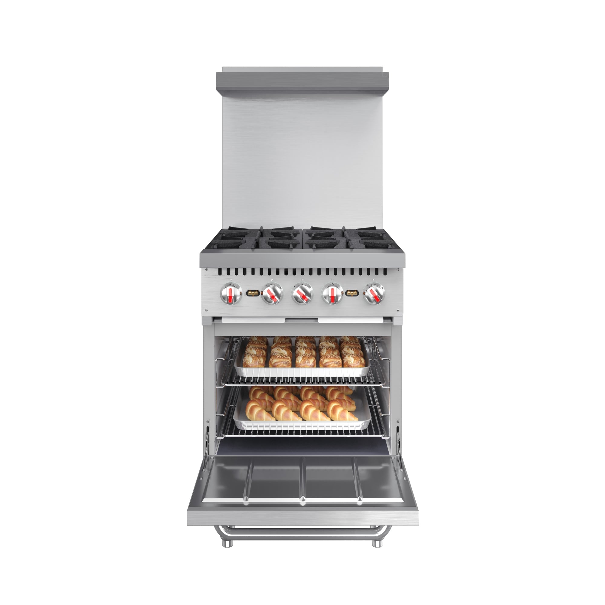 24 in. 4 Burner Commercial Natural Gas Range with Oven in Stainless-Steel