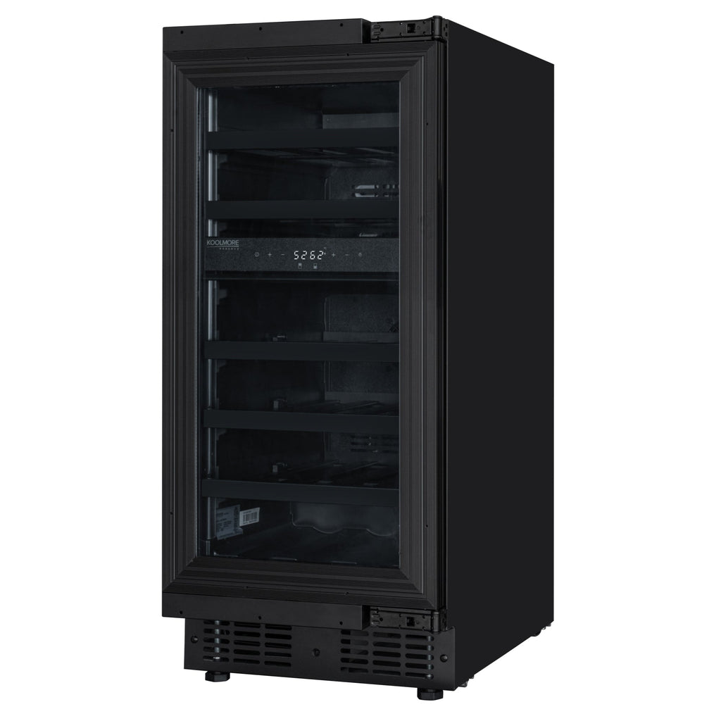KoolMore Reserve 15 in. Under-Counter Panel Ready Dual Zone Built-in Wine Cooler with Black Shelves and 23 Bottle Capacity in Black