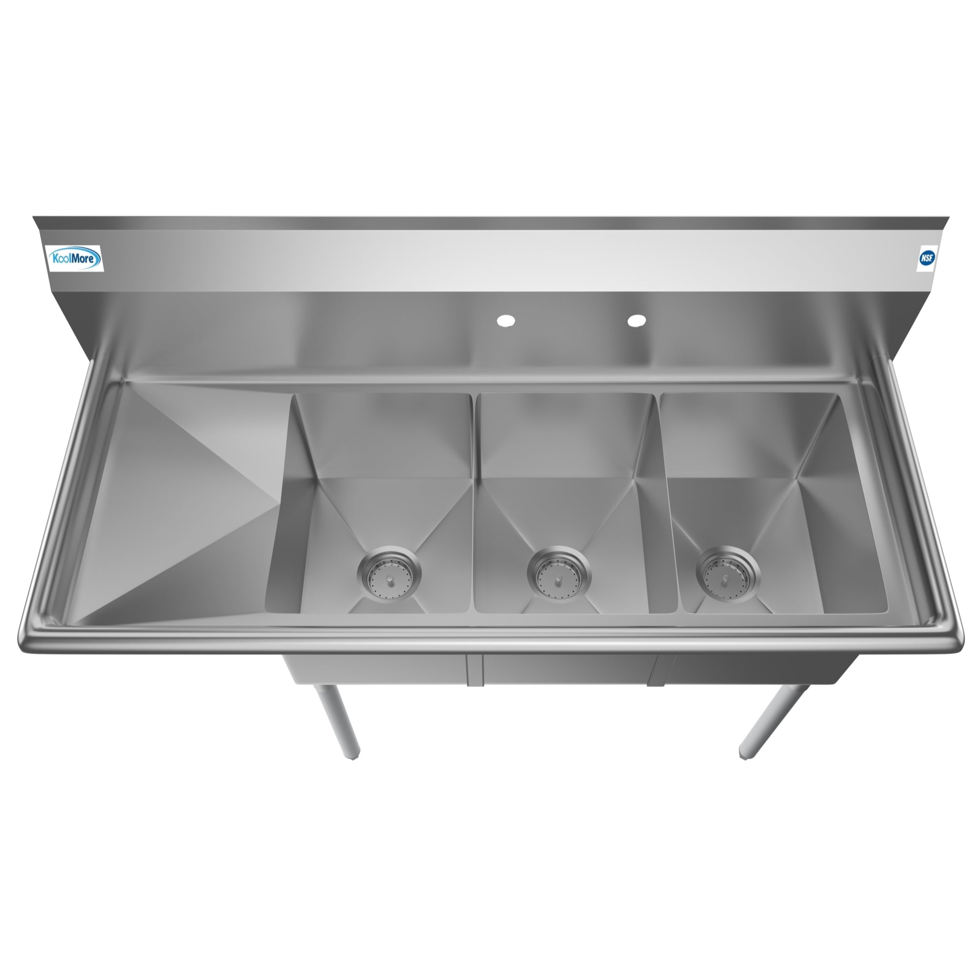51 in. Three Compartment Stainless Steel Commercial Sink with Drainboard, Bowl Size 12"x 16"x 10"