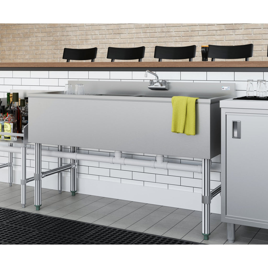 48 in. Three-Compartment Commercial Under-Bar Sink with 3 in. Backsplash, Left Drainboard and Low Lead Faucet, NSF Certified in Stainless Steel