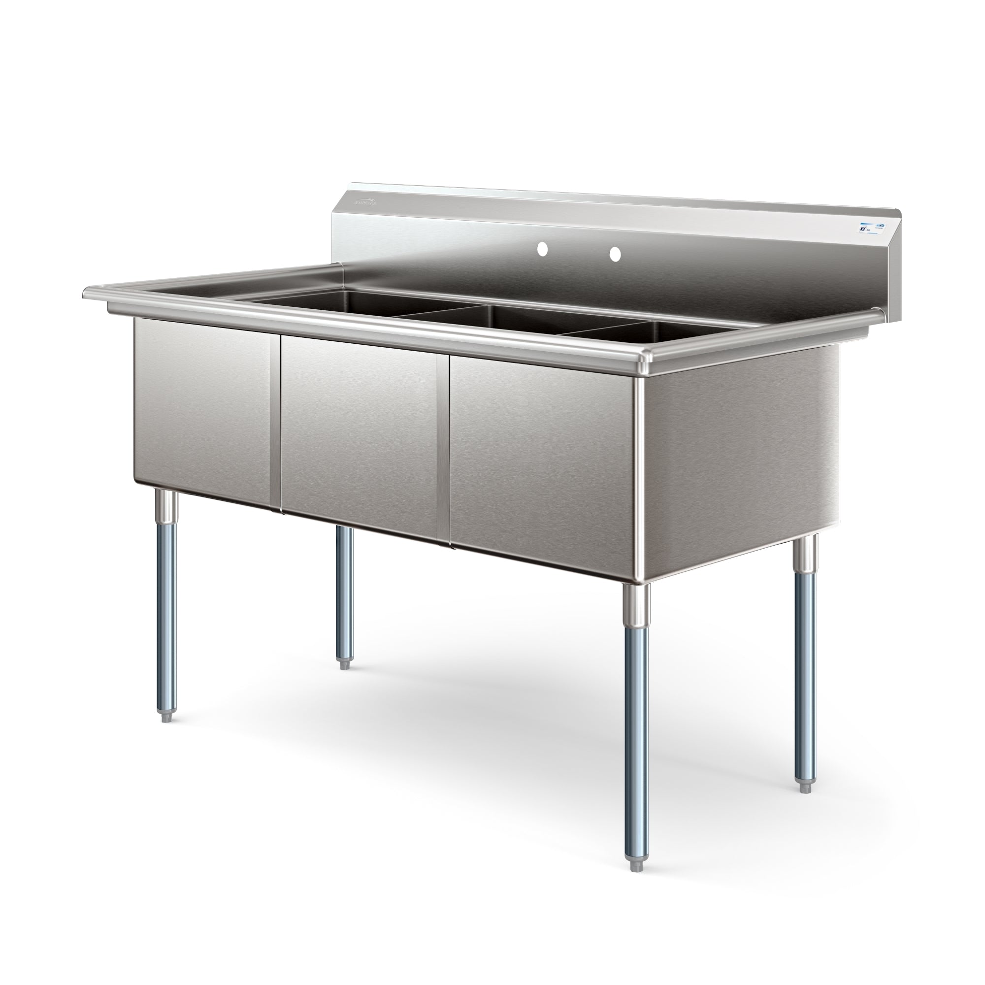 60 in. Three Compartment Commercial Sink, Bowl Size 18x24x14 in 18-Gauge Stainless-Steel