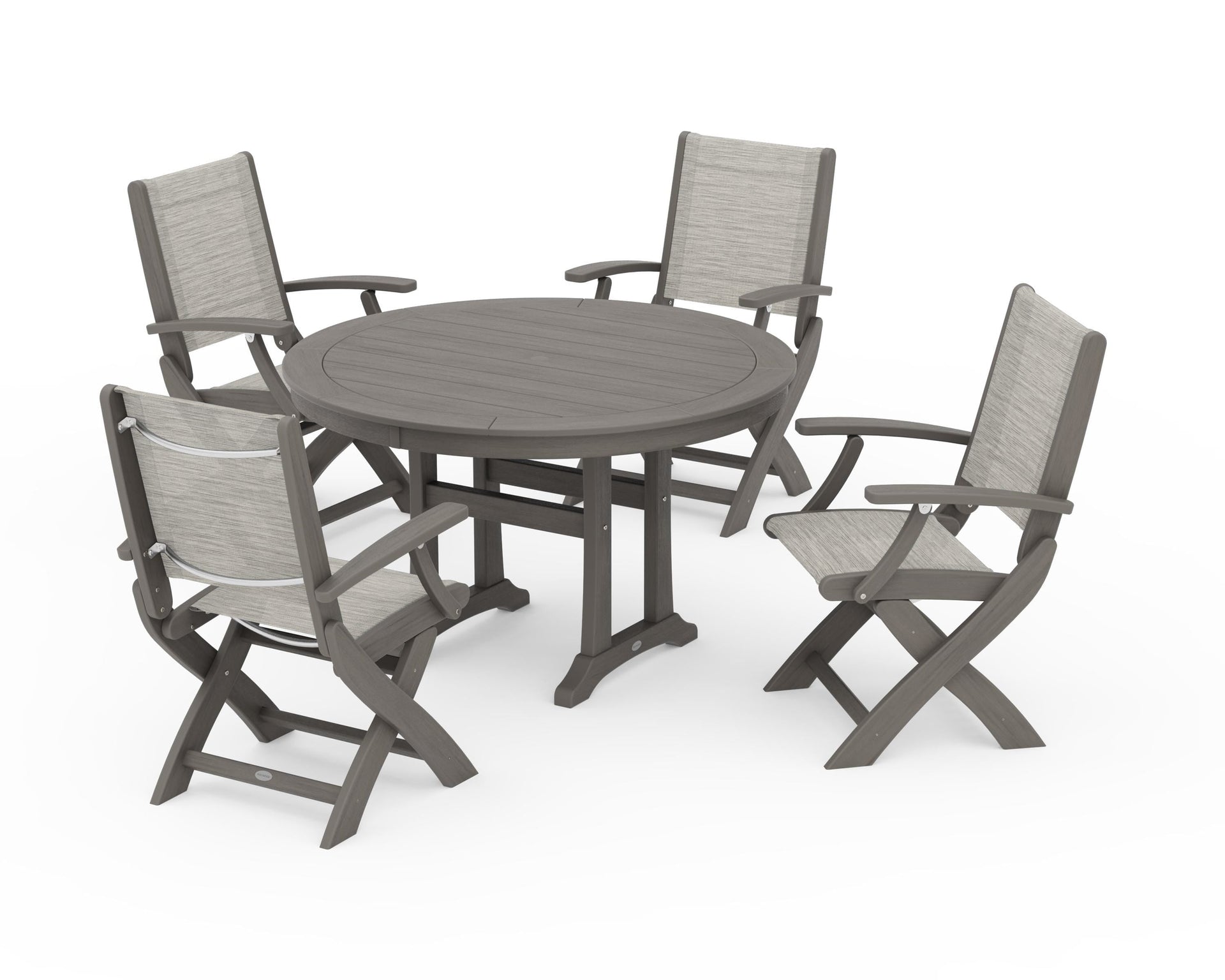 Coastal Folding Chair 5-Piece Round Dining Set with Trestle Legs