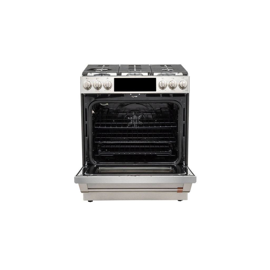 CAFÉ™ 30" Smart Slide-In, Front-Control, Dual-Fuel Range with Warming Drawer