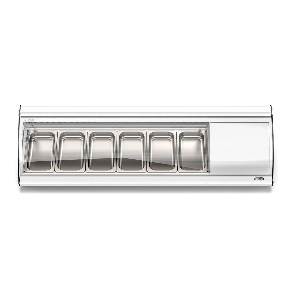 60 in. Glass Sushi Countertop Display Refrigerator with 6 Stainless Steel Trays in White