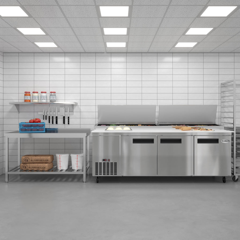 92 In. Three Door Commercial Pizza Prep Refrigerator in Stainless-Steel