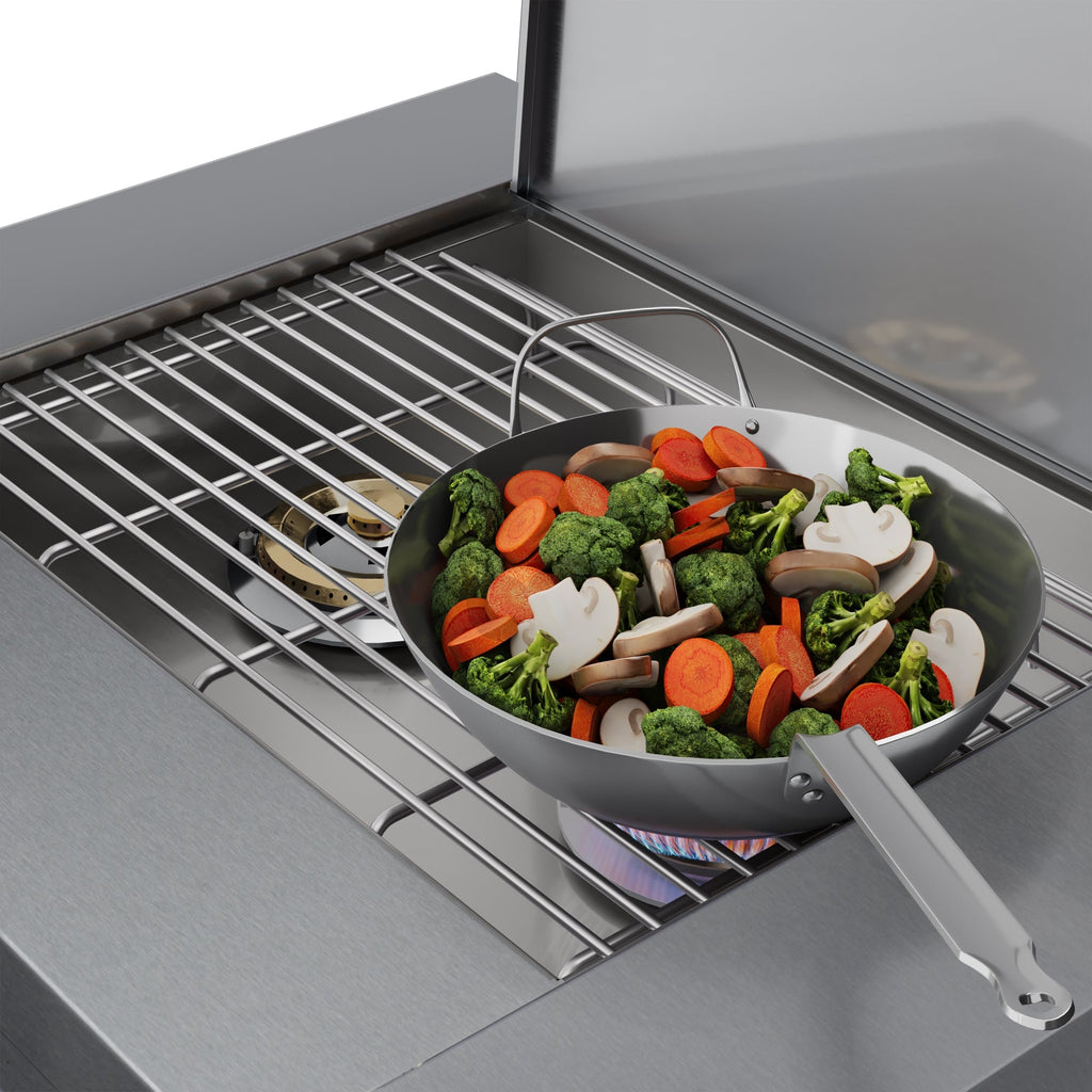 32 in. Outdoor Kitchen Liquid Propane Side Burner with Bottom Cabinet in Stainless-Steel (KM-OKS-SBC)