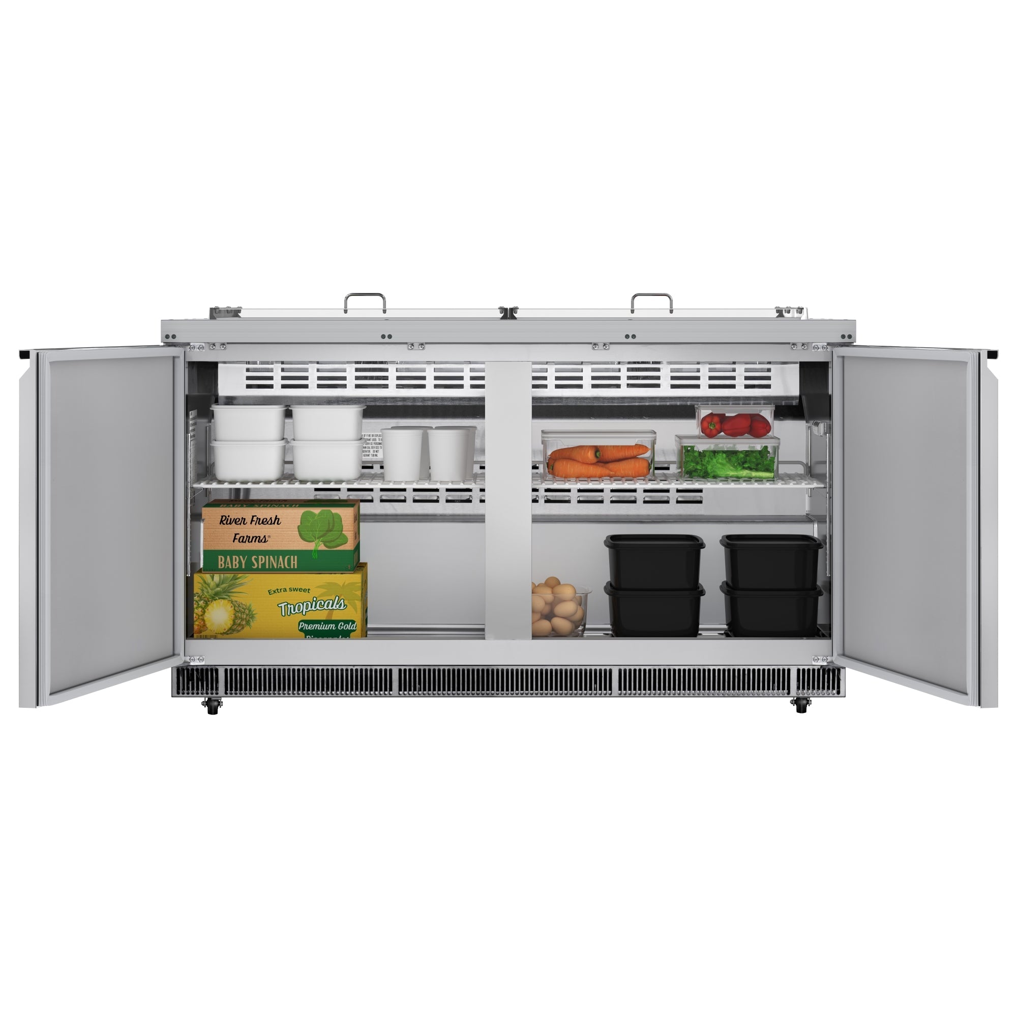60 in. Commercial Refrigerated Prep Station Cold Table, Stainless-Steel Refrigerator with 12-Pan (Not Included) Capacity with Cover and Two Adjustable Shelves, ETL Listed