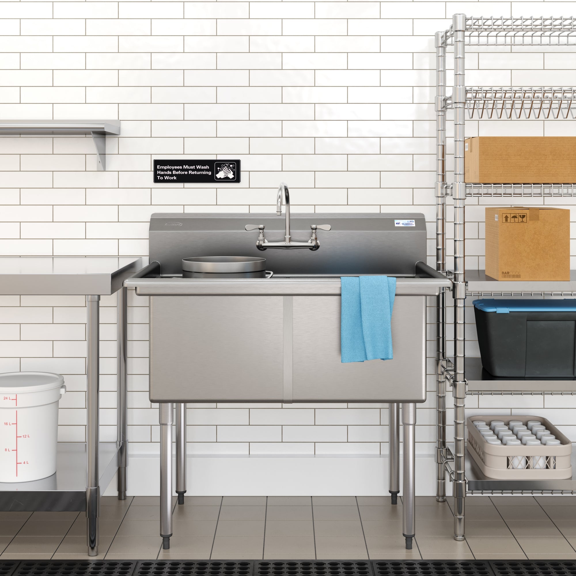 42 in. 18-Gauge 2-Compartment Commercial Sink with Backsplash, Bowl dimensions 18"x24"x14" in Stainless-Steel