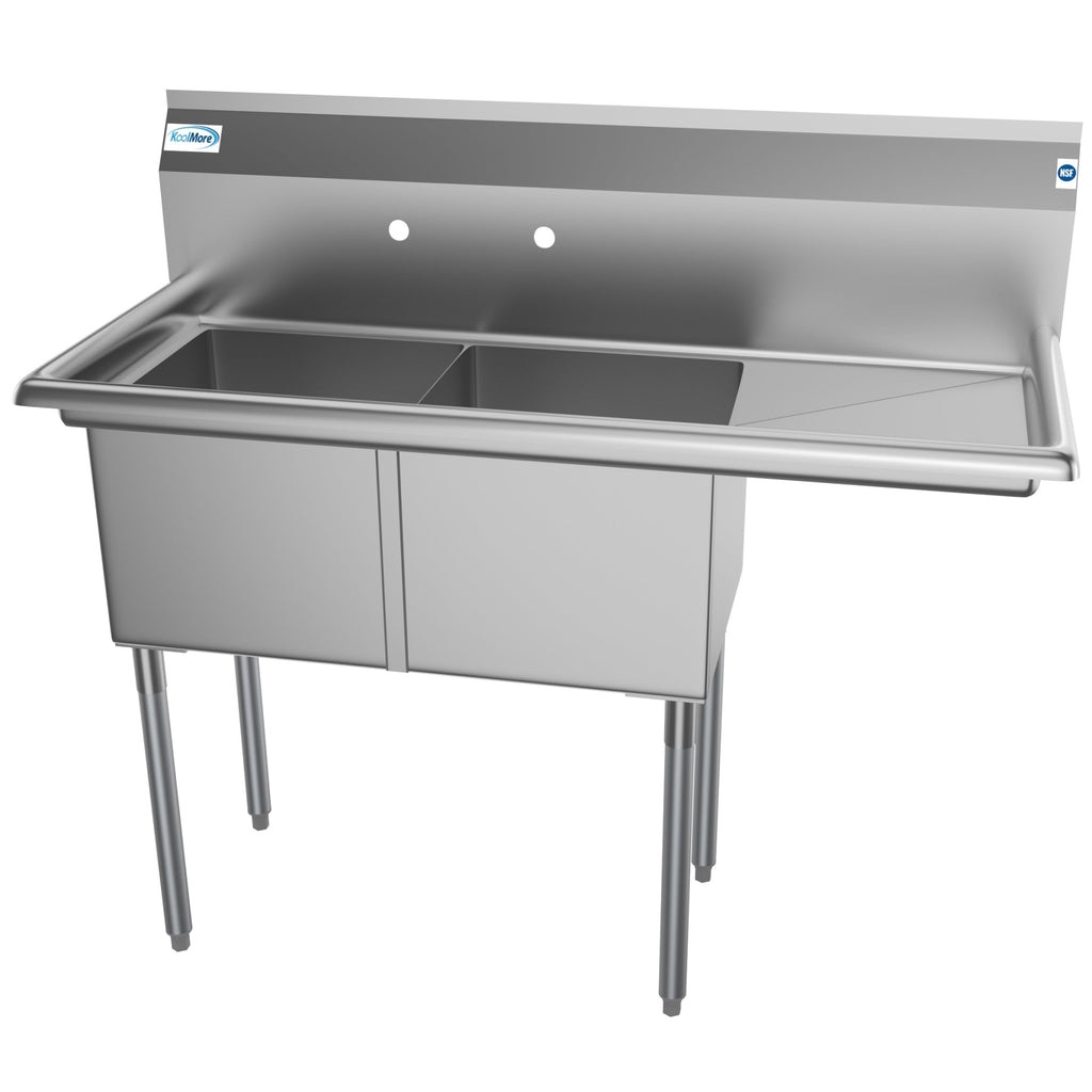 48 in. Two Compartment Stainless Steel Commercial Sink with Drainboard, Bowl Size 15"x 15"x 12"