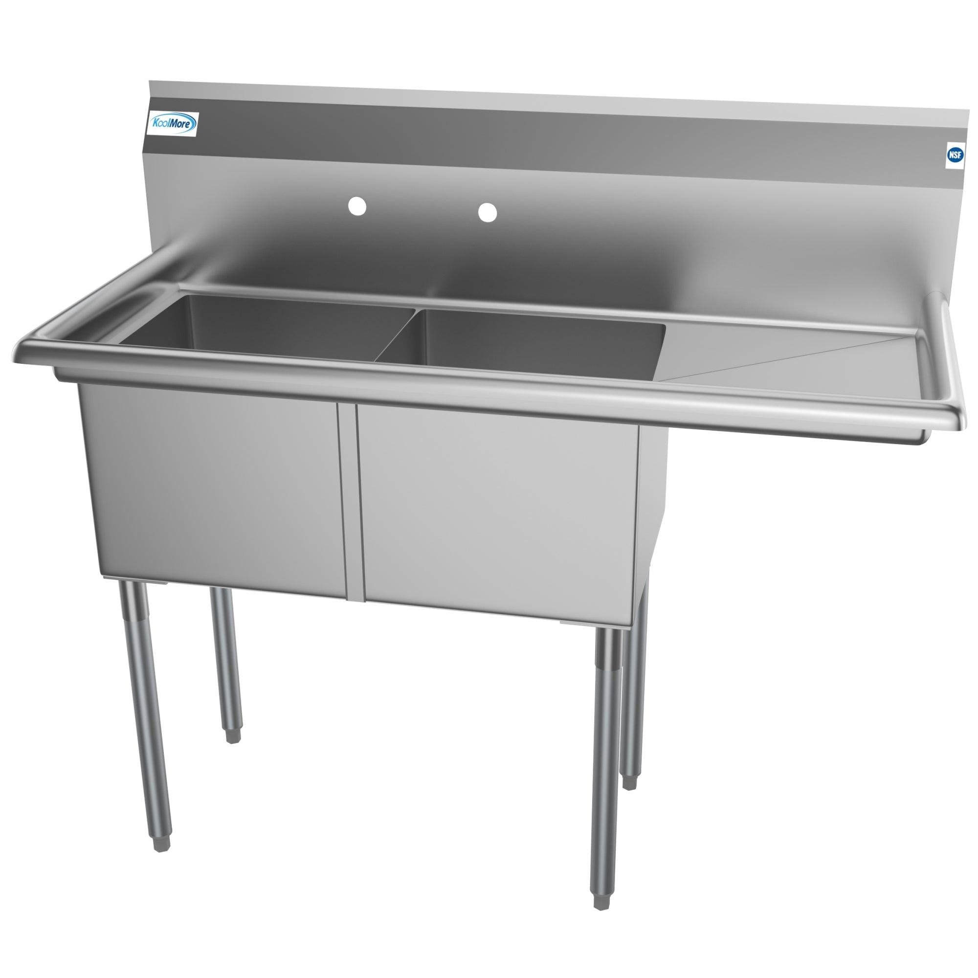 48 in. Two Compartment Stainless Steel Commercial Sink with Drainboard, Bowl Size 15"x 15"x 12"