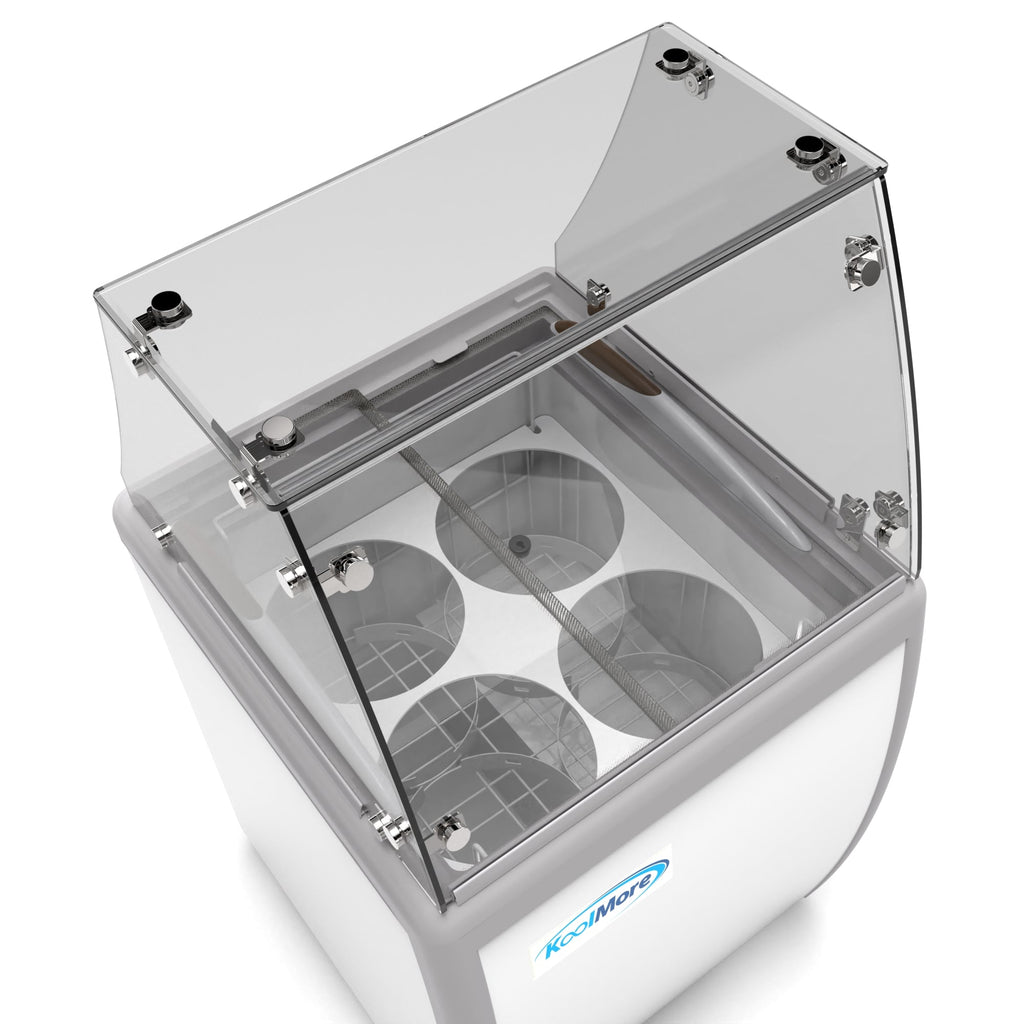 26 in. 4 Tub Ice Cream Dipping Cabinet Display Freezer with Sliding Glass Door and Sneeze Guard, 6 cu. ft.