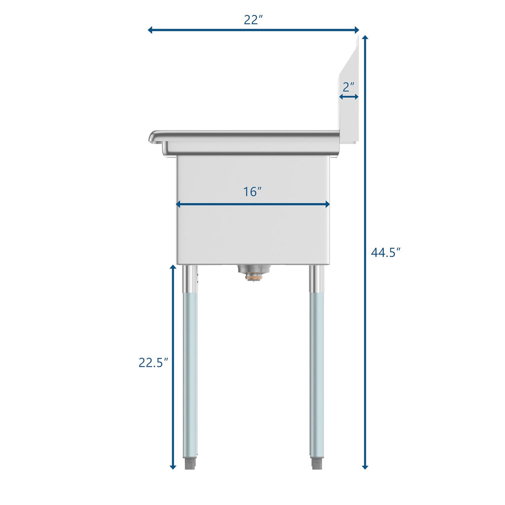 43 in. Two Compartment Stainless Steel Commercial Sink with Drainboard, Bowl Size 14"x 16"x 11"