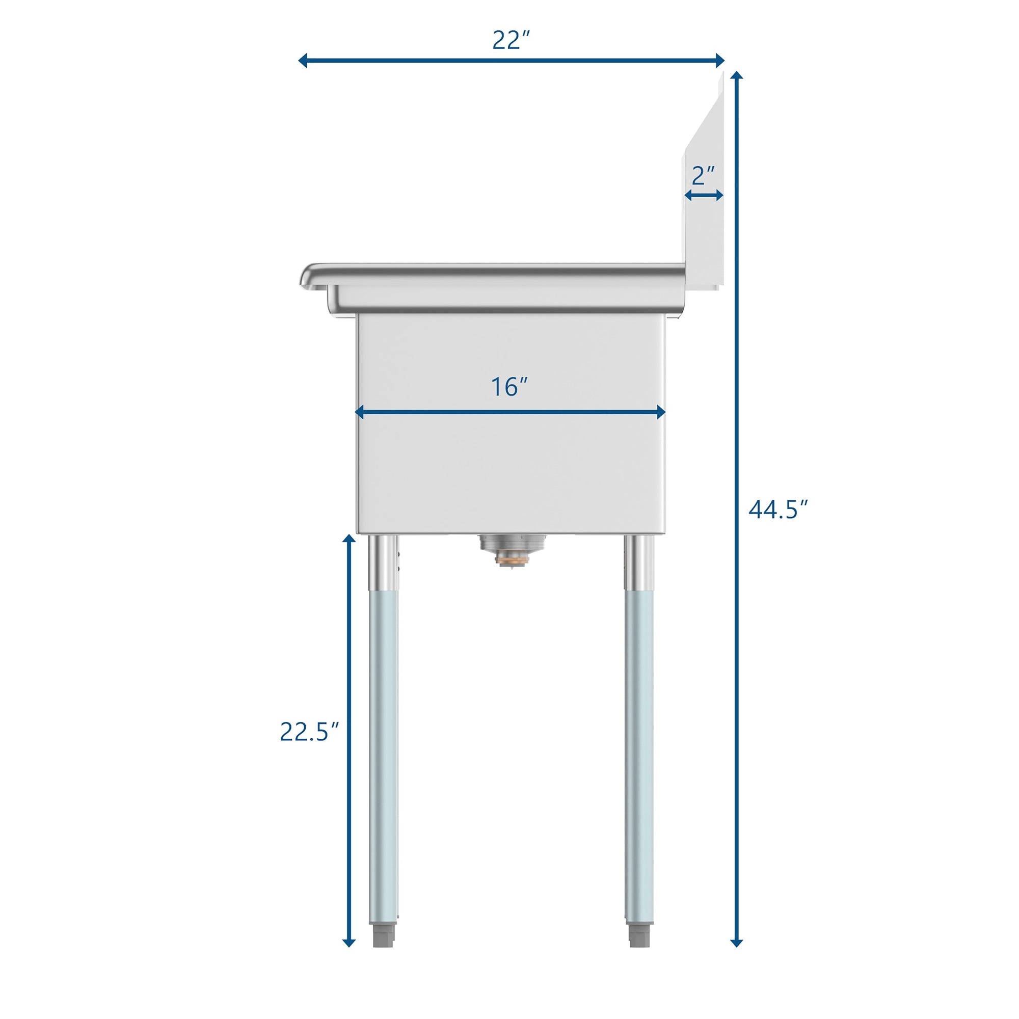 43 in. Two Compartment Stainless Steel Commercial Sink with Drainboard, Bowl Size 14"x 16"x 11"
