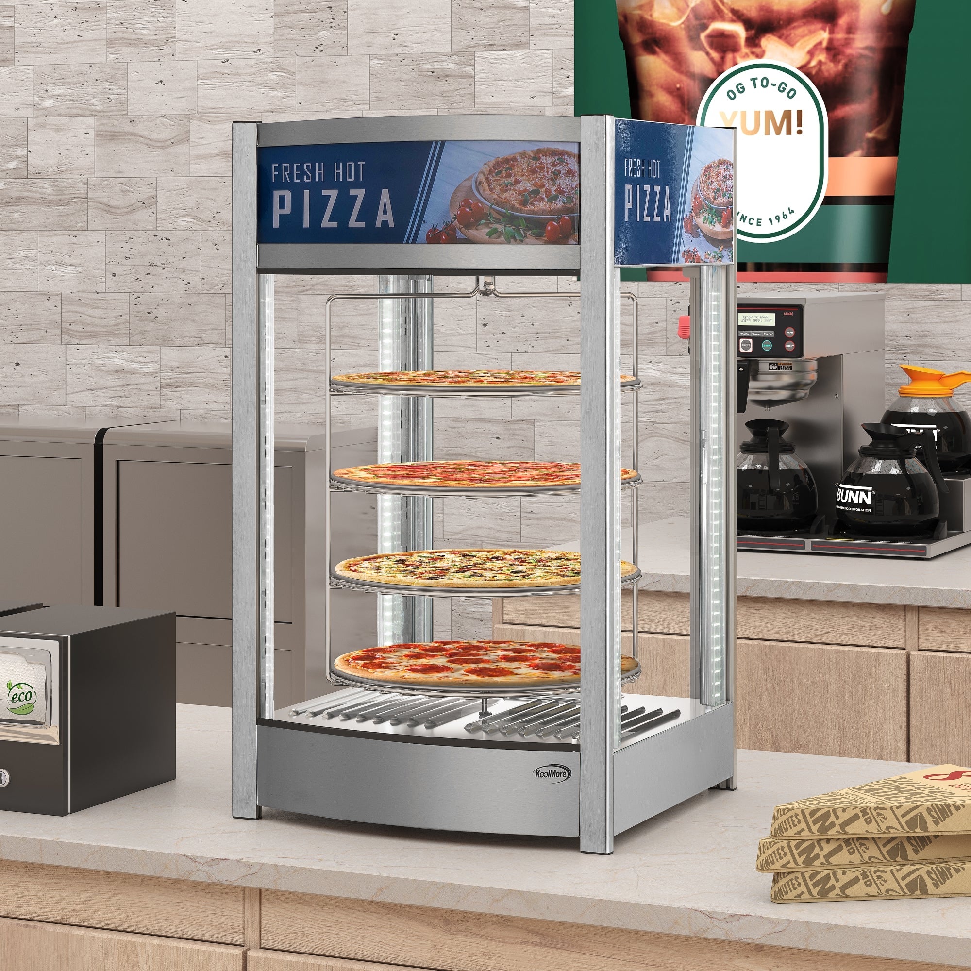 18 in. Commercial Pizza Display Warmer for 12 in. Pies with 4 Rotating Racks in Stainless-Steel