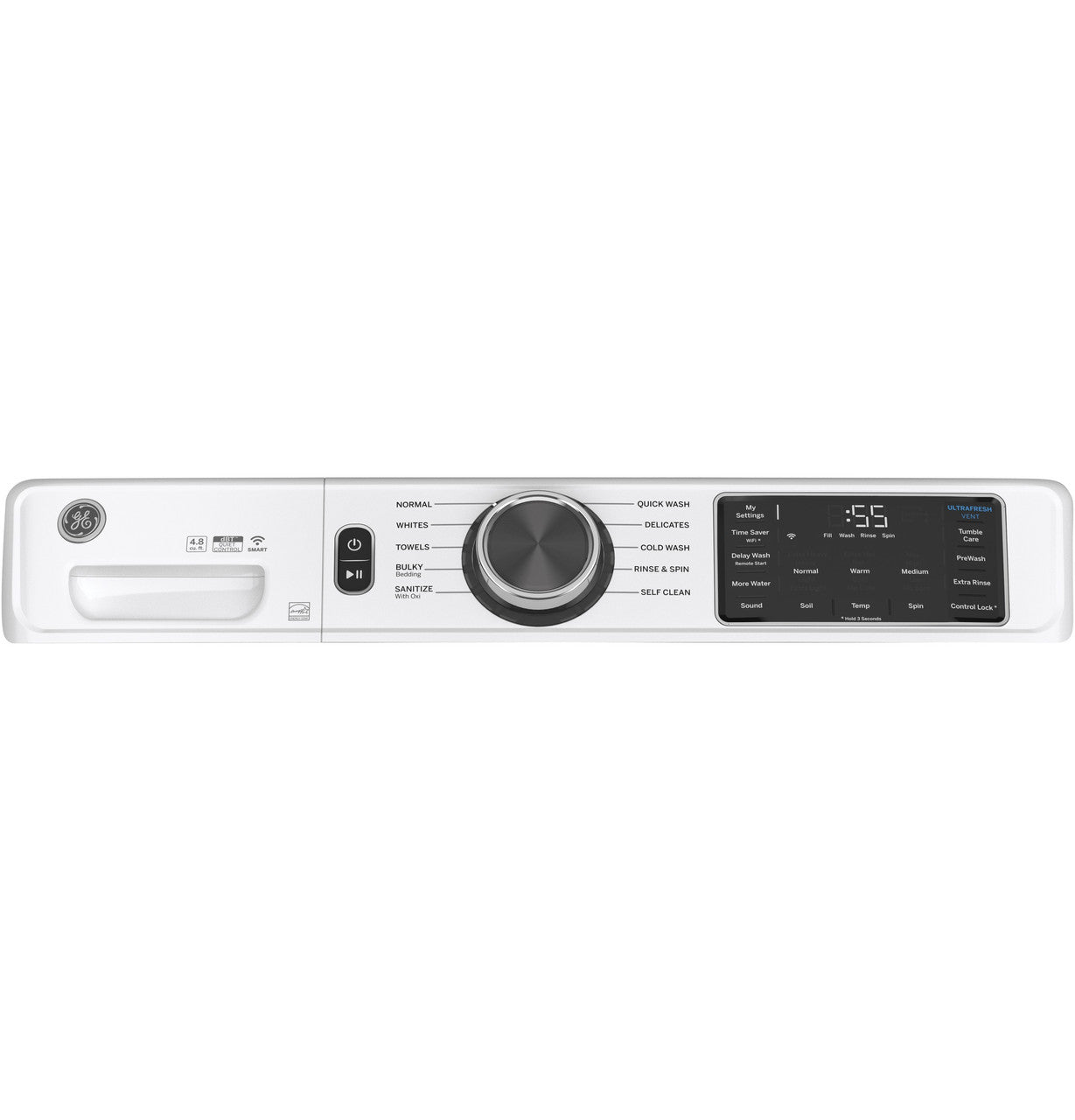 GE GE® ENERGY STAR 4.8 cu. ft. Capacity Smart Front Load ® Washer with UltraFresh Vent System with OdorBlock™ and Sanitize w/Oxi