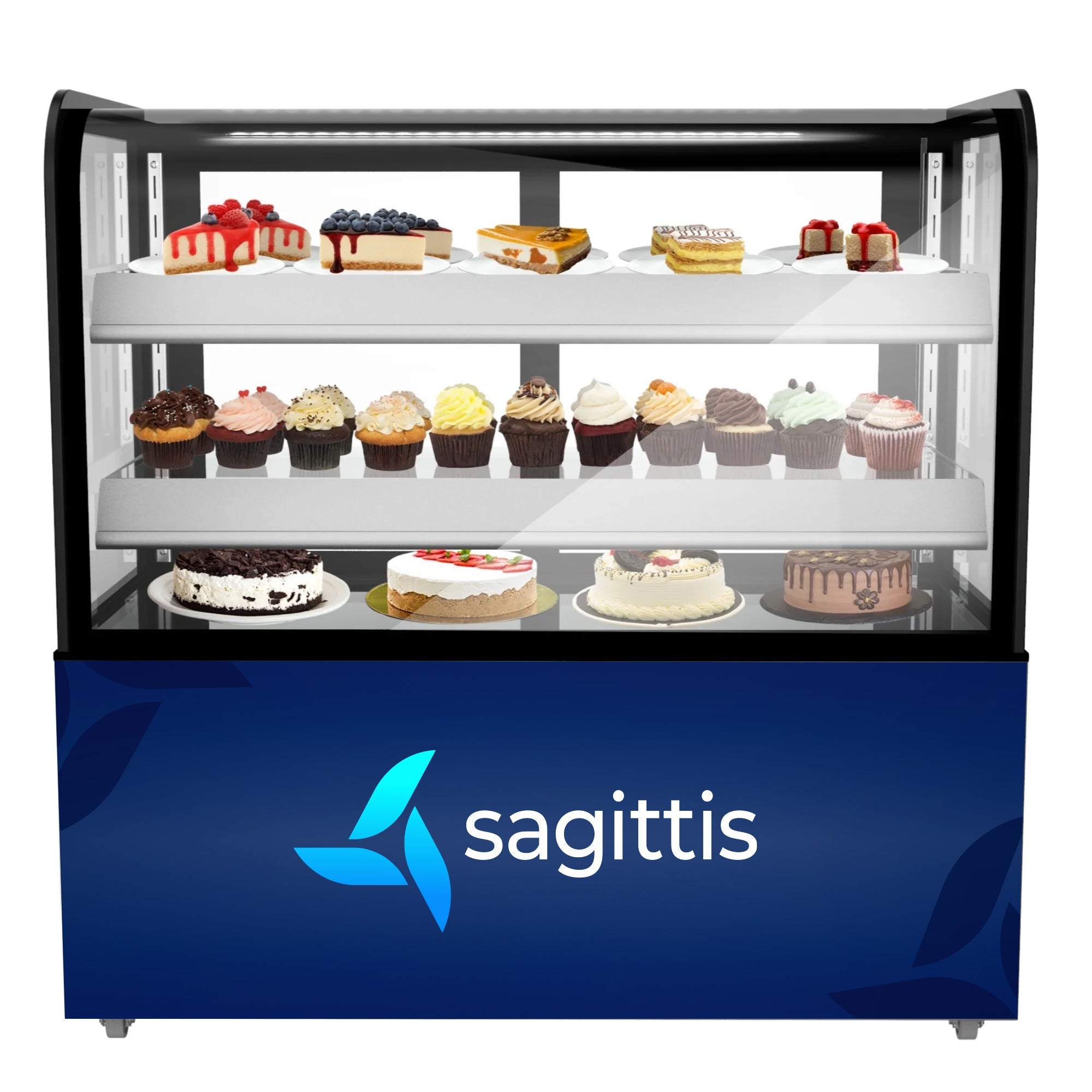 48 in. Refrigerated Bakery Display Case, Stainless Steel Frame, Curved Glass Front, 13 cu. ft. - Wrap