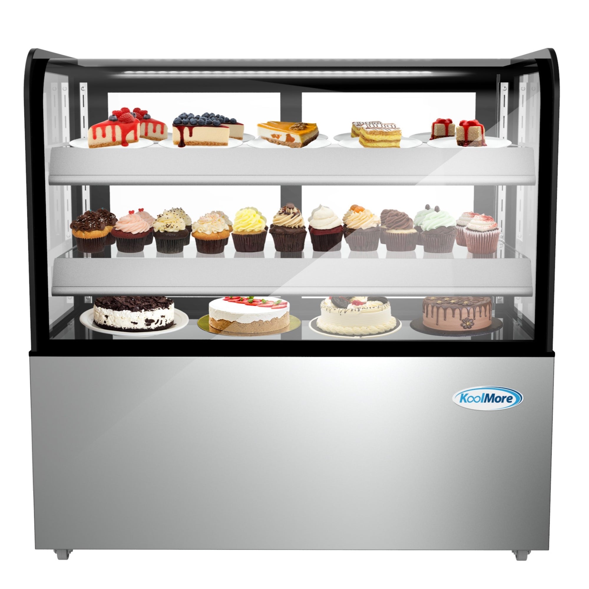 48 in. Refrigerated Bakery Display Case, Stainless Steel Frame, Curved Glass Front, 13 cu. ft. - Wrap