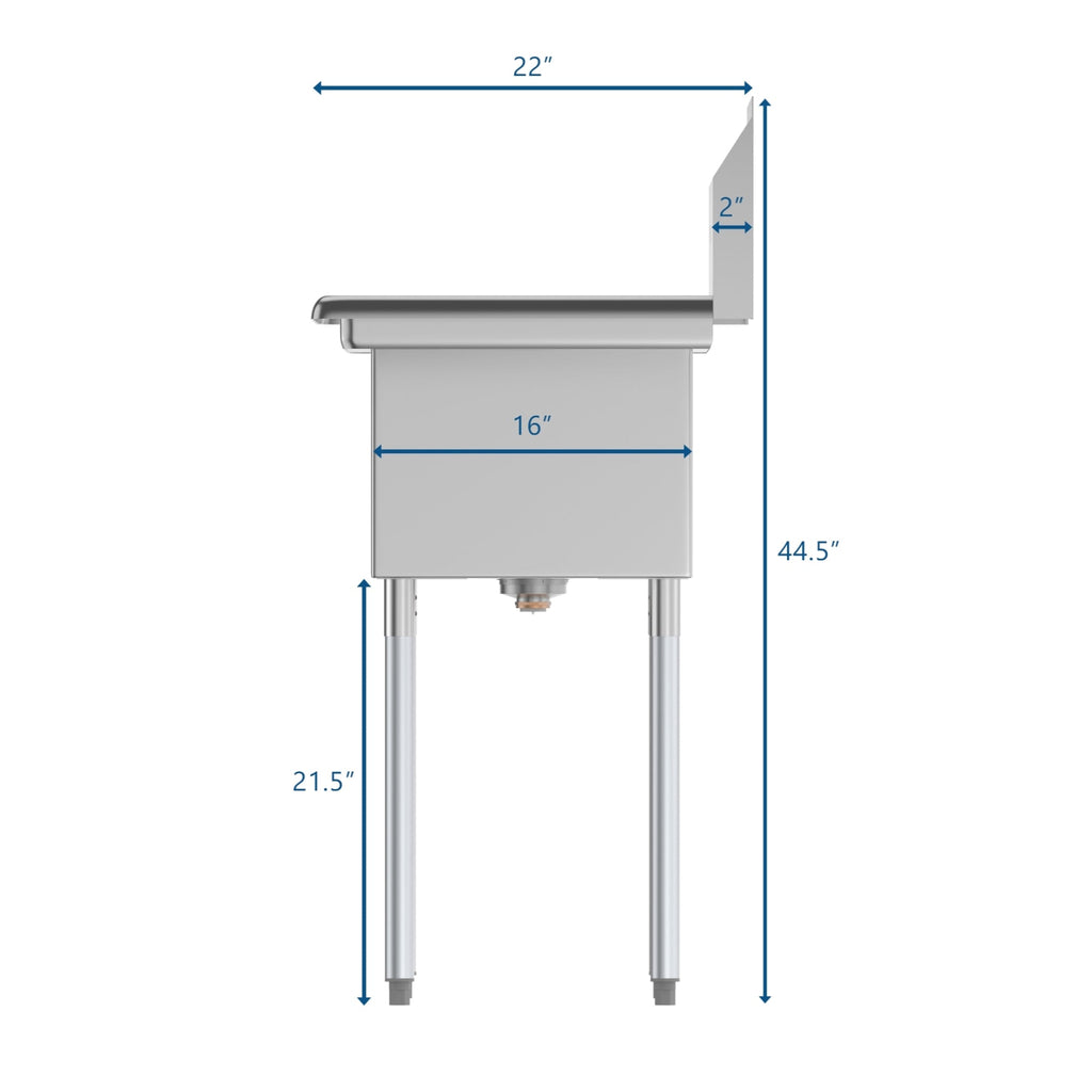 43 in. Two Compartment Stainless Steel Commercial Sink with Drainboard, Bowl Size 14"x 16"x 11"