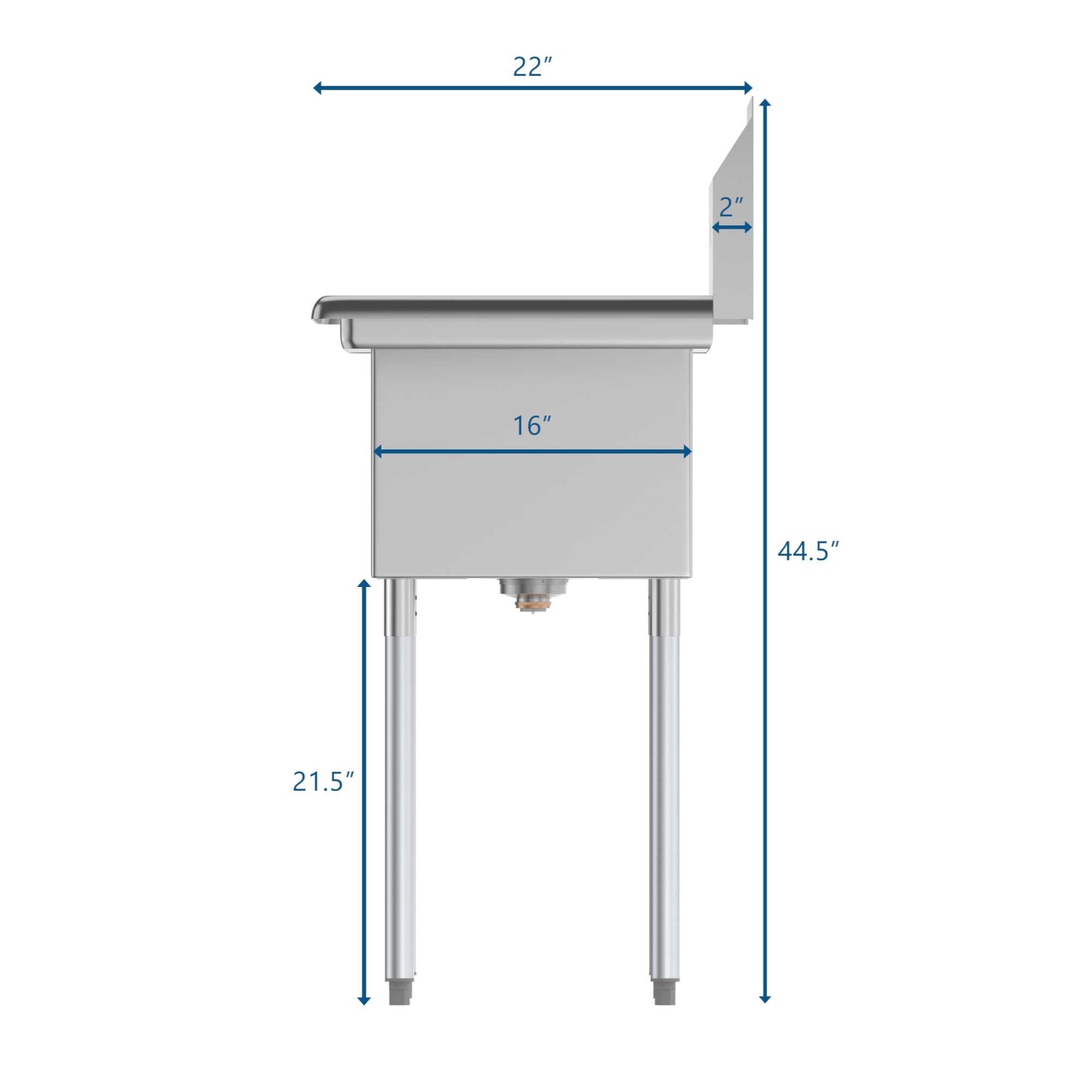 43 in. Two Compartment Stainless Steel Commercial Sink with Drainboard, Bowl Size 14"x 16"x 11"